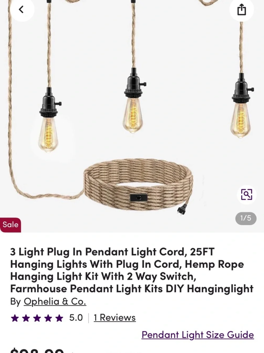 Ophelia & Co. Hemp Rope 3-Light Plug-In Pendant Kit - Natural Brown